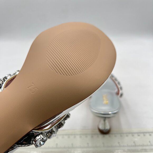 Maiyang Silver Open Toe Rhinestone Strappy Flip Flops Slip on Low Heel Sandals - Picture 6 of 8